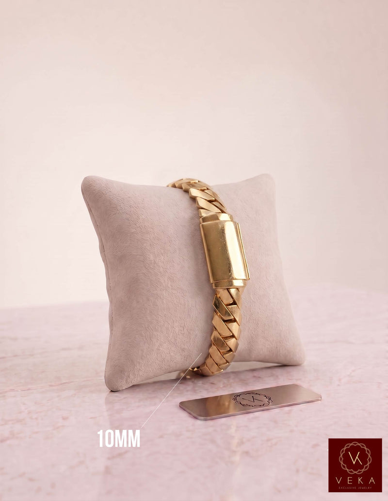 10mm Solid Miami Cuban Double Link Marquise Bracelet in 10K Yellow Gold by Veka Jewelry