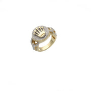 Side profile of the 13.1g gold crown ring highlighting the solid inner band and white gold accents.