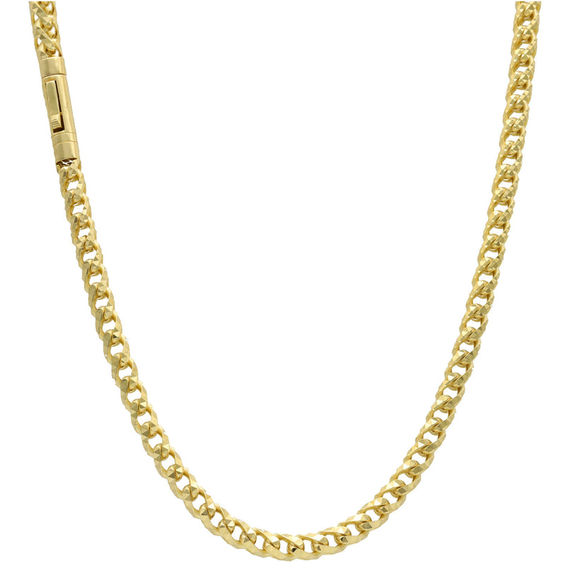 A complete view of the solid 10K yellow gold diamond-cut Franco chain, 4.5mm wide, against a white background.