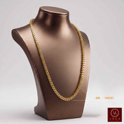 Solid 10K yellow gold Franco chain necklace displayed on a luxury bronze bust by Veka Jewelry