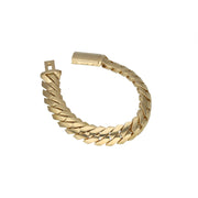 Overhead view showcasing the double Cuban edge link detail on a solid 10K yellow gold 12.5mm Marquise chain bracelet.