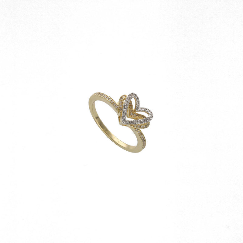 10K Gold Diamond Heart Promise Ring 0.18 CTW ona side angle from top on a white background.