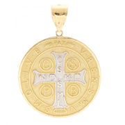 Reverse side of the solid gold Saint Benedict medal featuring the sacred protective Cross and PAX motto.