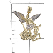 Accurate measurement guide and scale grid for the 51.4mm two-tone 14K gold Saint Michael pendant.