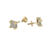 Side profile view of a single Veka square micro-pave diamond cluster stud showing the 10k gold post and screw-back closure.