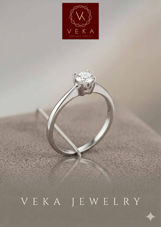 Veka Jewelry logo with 0.30 CTW natural diamond solitaire engagement ring in 14K white gold