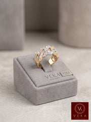 Men's luxury diamond Cuban link ring presented in a professional gray Veka Jewelry display box