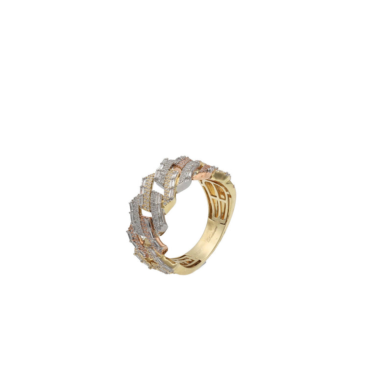 Men's luxury diamond Cuban link ring presented in a professional gray Veka Jewelry display box.