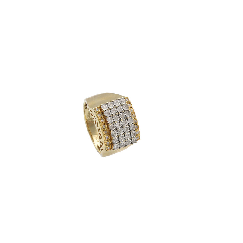 Angled view of a high-polish 10k yellow gold men's signet-style ring with 0.65 CTW of natural diamonds