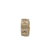 A detailed, front-facing studio product shot of the 10mm mechanical spinning gear ring in 10K yellow gold with natural diamonds, showing intricate gear details.