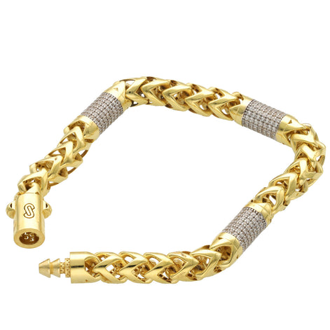 10K yellow gold Monaco Rondo bracelet with Franco link style and CZ accents on white background showing luxury craftsmanship