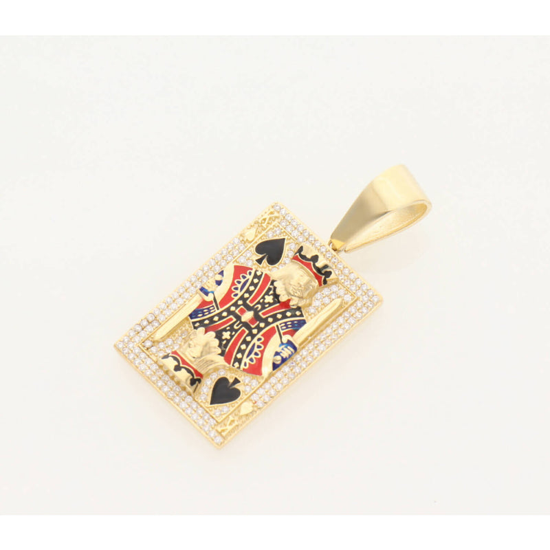 10K G & cz  King Of Hearts Card Charm W:9.7