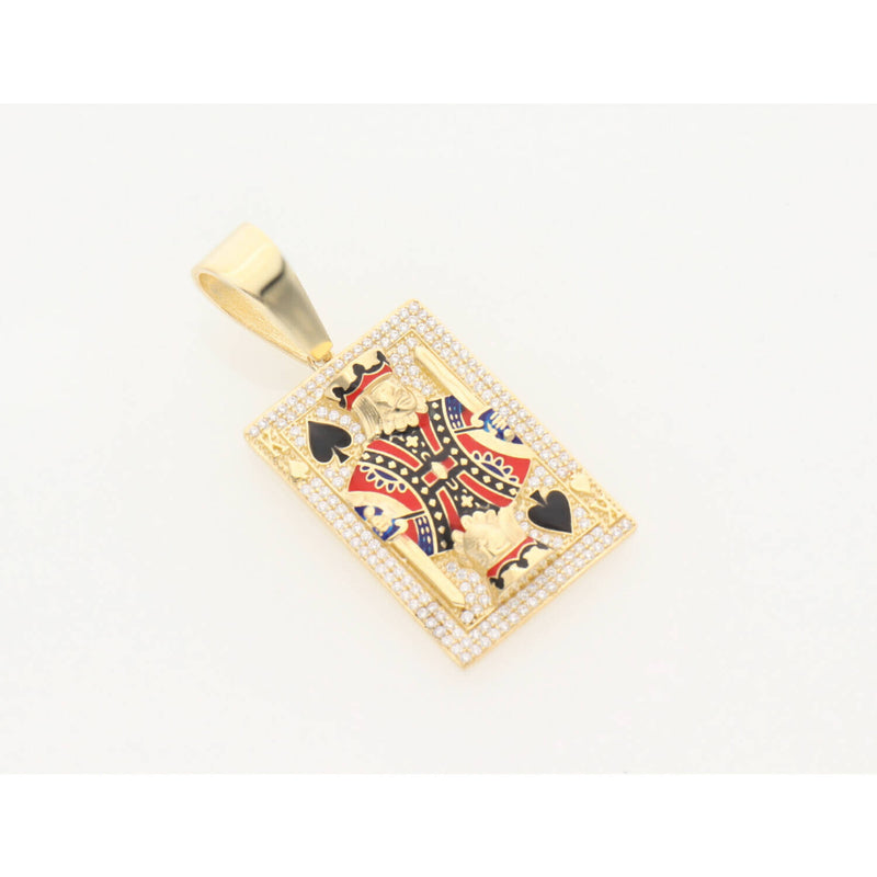 10K G & cz  King Of Hearts Card Charm W:9.7