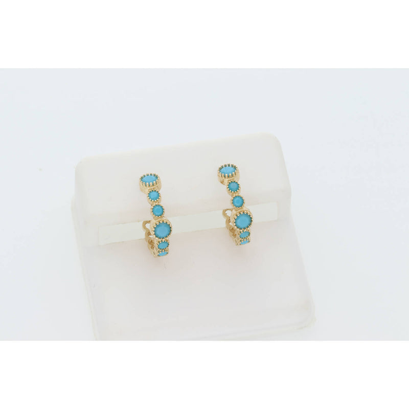 14 Karat Gold Fancy Turquoise Stones Earrings W:2.4