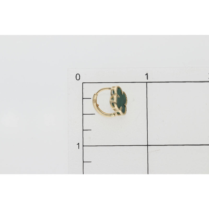 14 Karat Gold Malachite Green Clover Clip Back Earrings