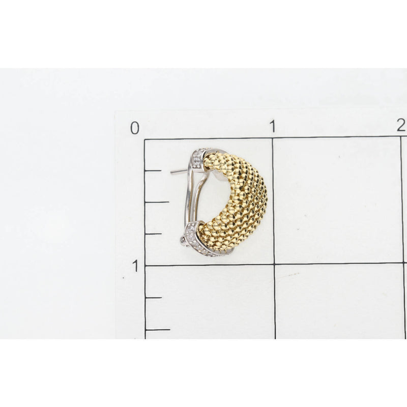 14 Karat Gold Cz Two Tone Popcorn Earrings W:10.9