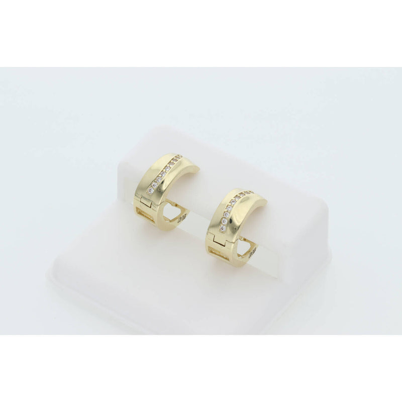 10 Karat Gold Cz Small Wide Hoops Earring W:3.8