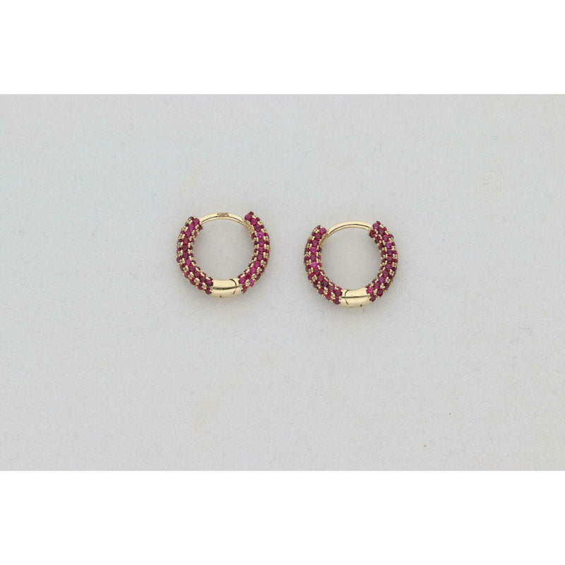14 Karat Gold & Cz Fuchsia Round Hoops W: 2.5