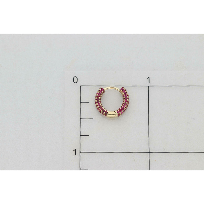 14 Karat Gold & Cz Fuchsia Round Hoops W: 2.5