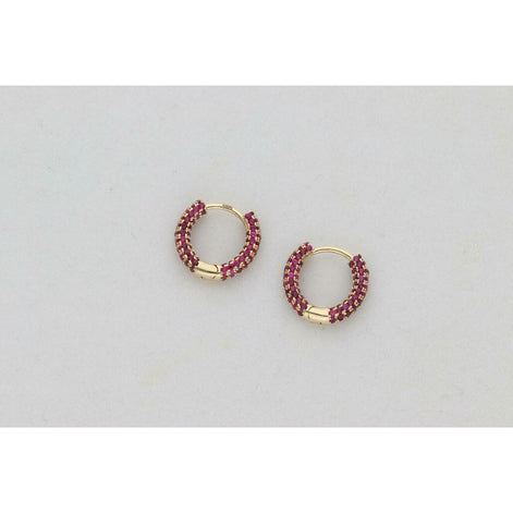 14 Karat Gold & Cz Fuchsia Round Hoops W: 2.5