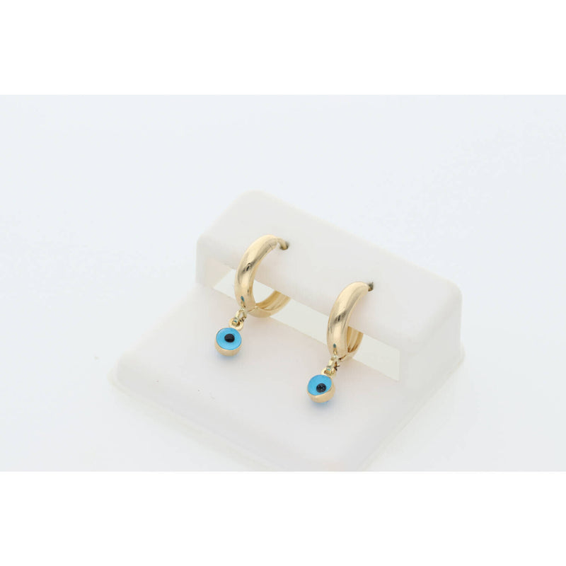 14 Karat Gold Huggies Blue Eye Earring W:1.6