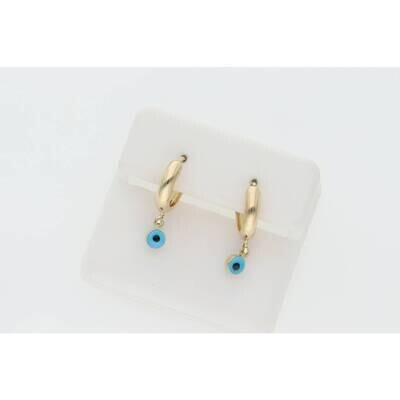 14 Karat Gold Huggies Blue Eye Earring W:1.6