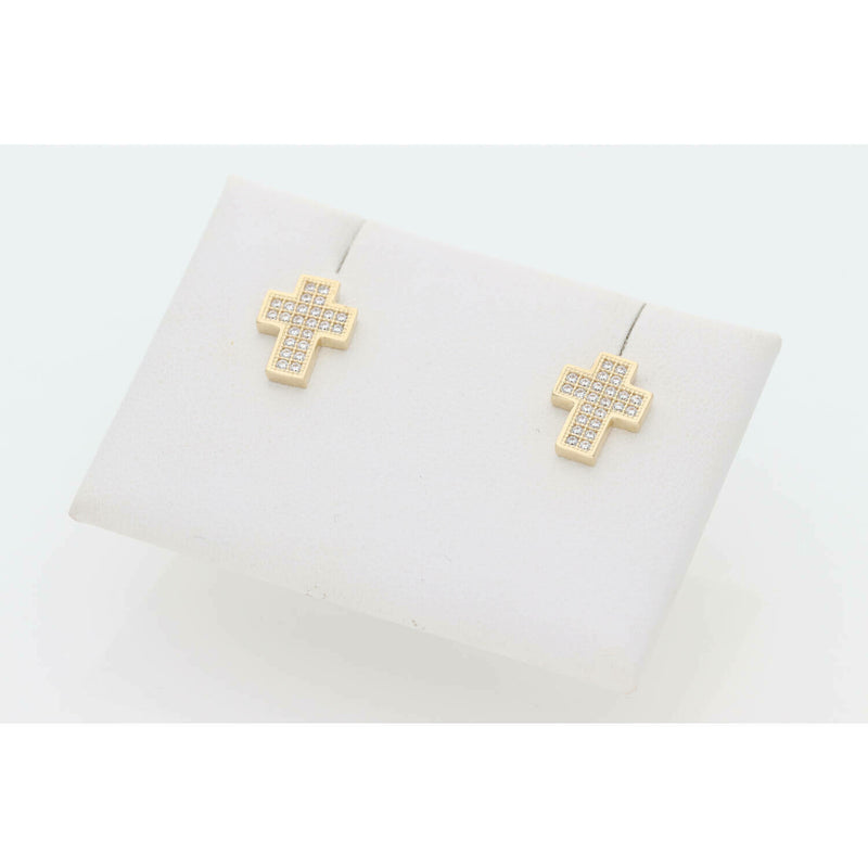14 Karat Gold & Cz Tiny Cross Earrings W: 2.3