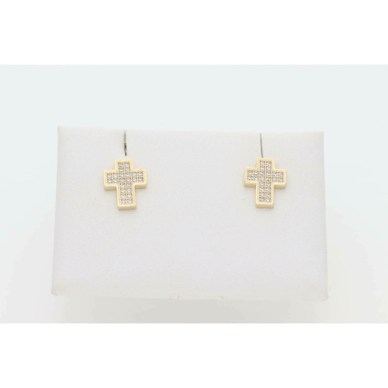 14 Karat Gold & Cz Tiny Cross Earrings W: 2.3