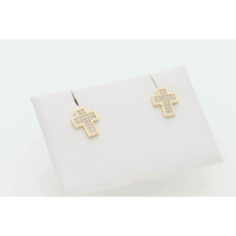 14 Karat Gold & Cz Tiny Cross Earrings W: 2.3