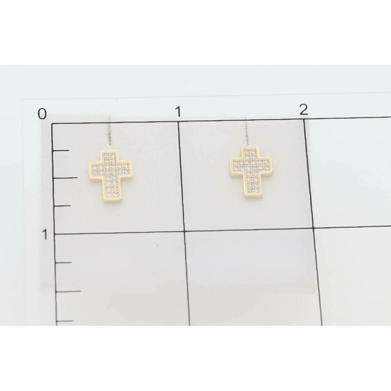 14 Karat Gold & Cz Tiny Cross Earrings W: 2.3