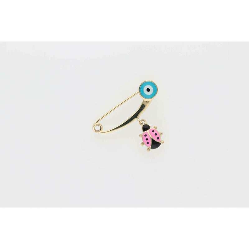 10K Gold Pink Ladybug Blue Eye Pin Charm W1.6