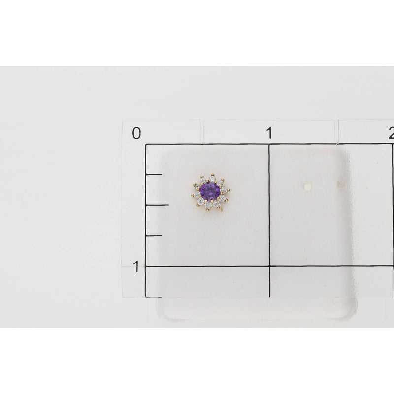 14 Karat Gold Cz Purple Flower Stud Earring W:1.3