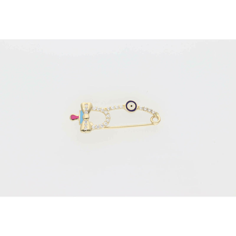 10 Karat Gold & Cz Eye Pacifier Pin Charm W: 1.4