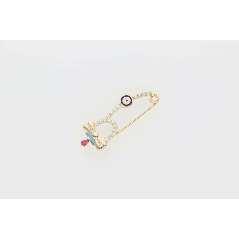 10 Karat Gold & Cz Eye Pacifier Pin Charm W: 1.4