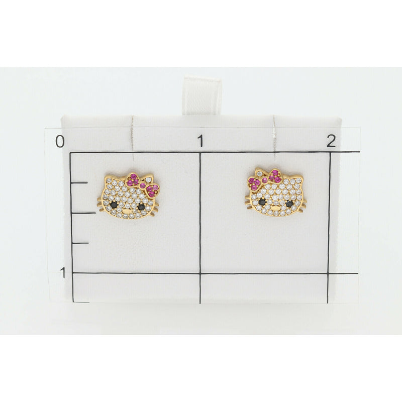 10 Karat Gold & Cz Kitty Set Ring + Earrings W: 3.8