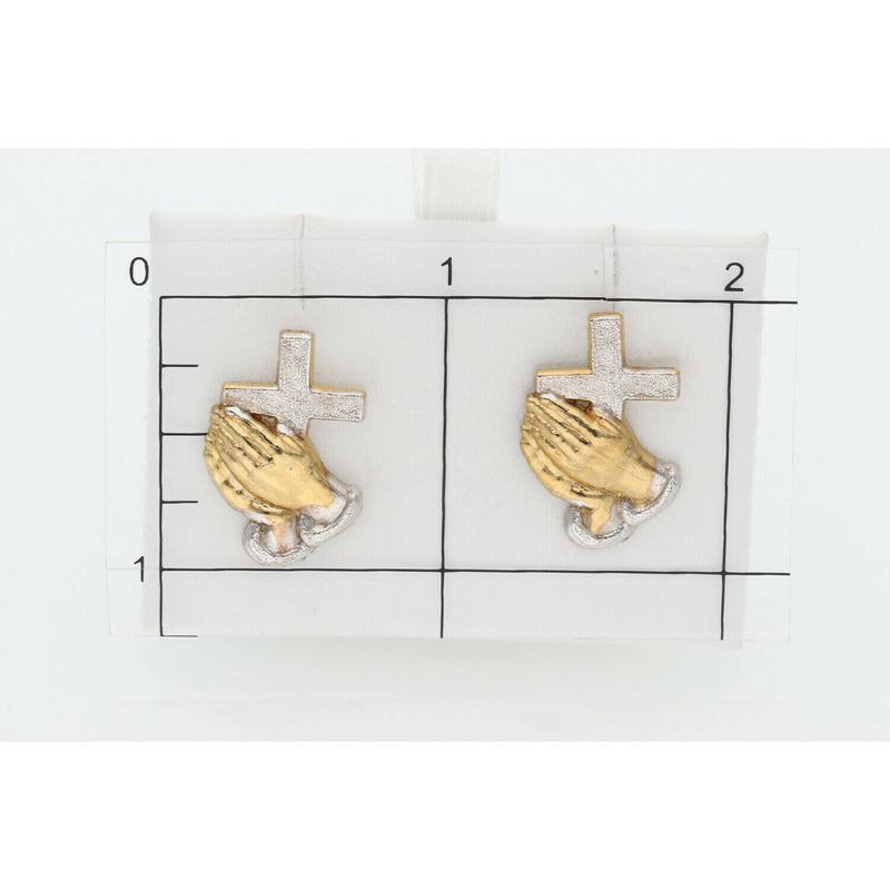 10 karat Gold Cross and Hand Two Tone Earrings W: 2.1