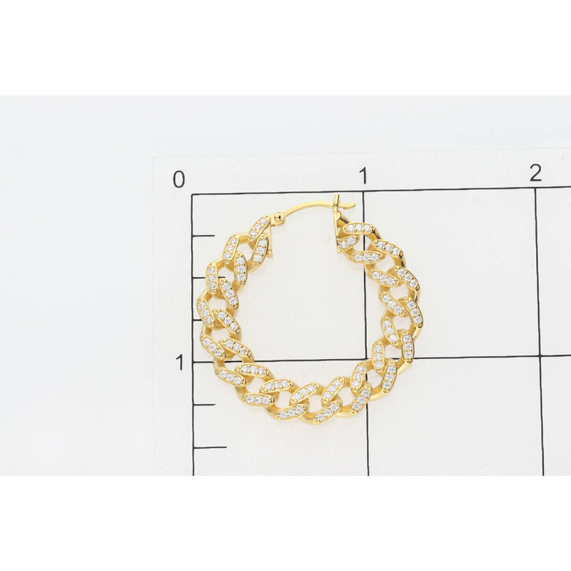 10K Gold Cz Cuban Link Hoops EarR W:7.4