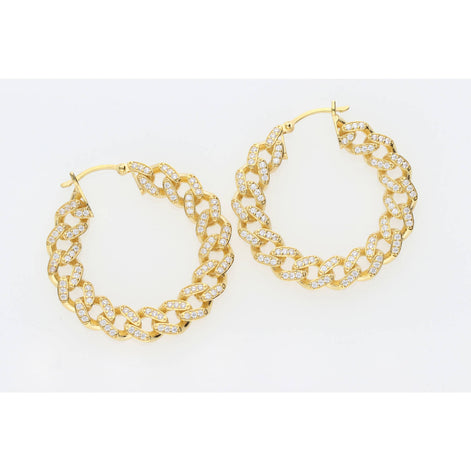 10K Gold Cz Cuban Link Hoops EarR W:7.4