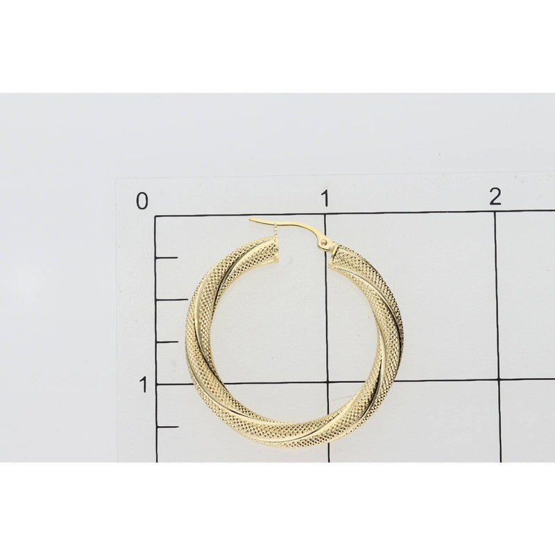 14K Gold Rope Design Thin Hoops Earr W:3