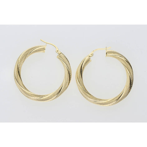 14K Gold Rope Design Thin Hoops Earr W:3