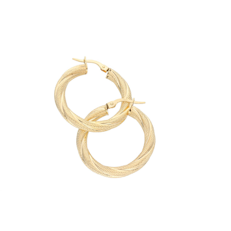 14 Karat Gold Rope Design Hoops Earring W:2.5