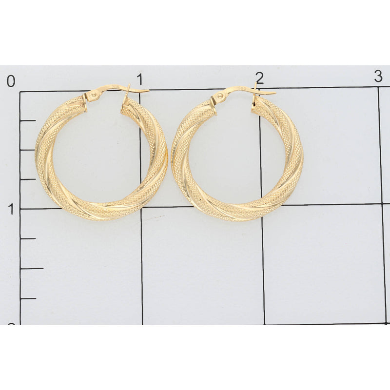14 Karat Gold Rope Design Hoops Earring W:2.5