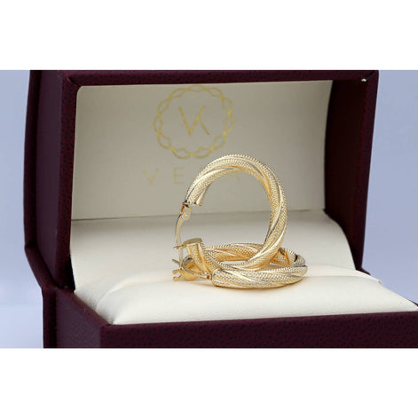 14 Karat Gold Rope Design Hoops Earring W:2.5