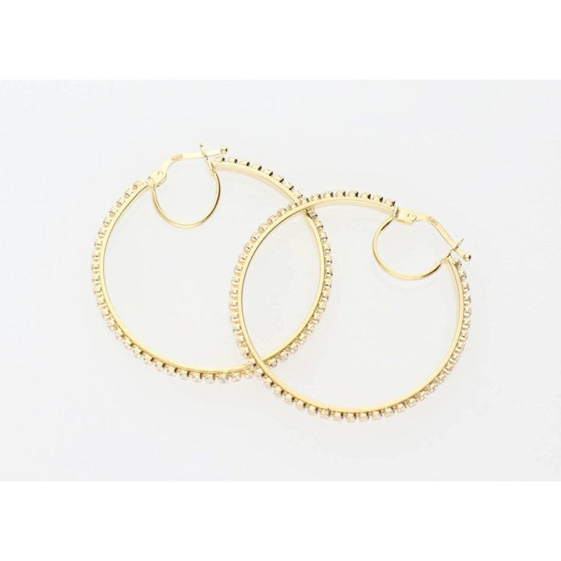 14K Gold Cz Line Stone Hoops Earring  W:5.7