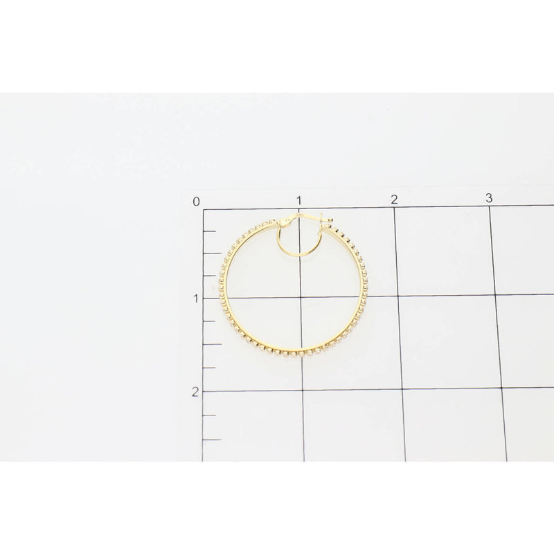 14K Gold Cz Line Stone Hoops Earring  W:5.7