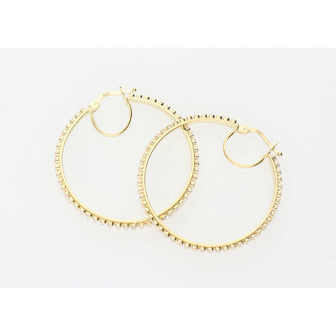 14K Gold Cz Line Stone Hoops Earring  W:5.7