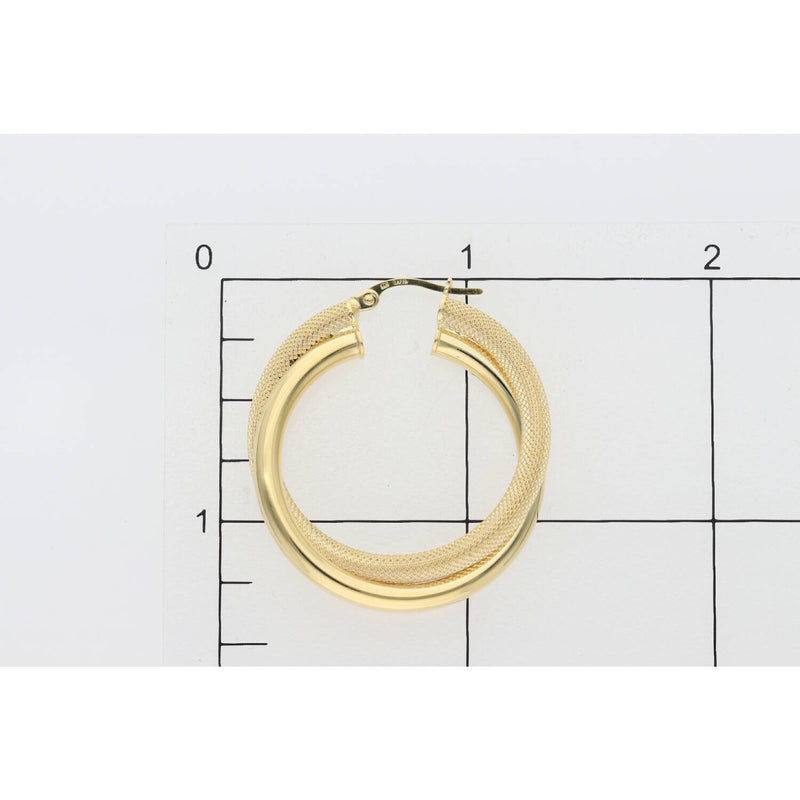14 Karat Gold Double Hoops Textured & Plain Earring W:4.6