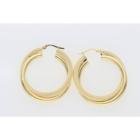 14 Karat Gold Double Hoops Textured & Plain Earring W:4.6