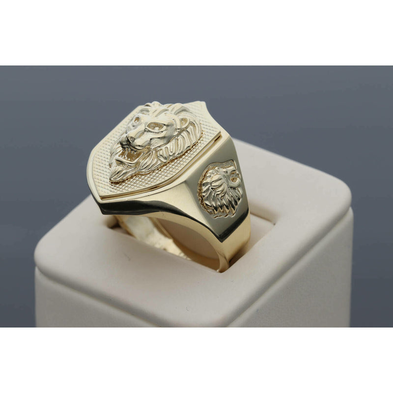 14 Karat Gold Lion Shield Ring