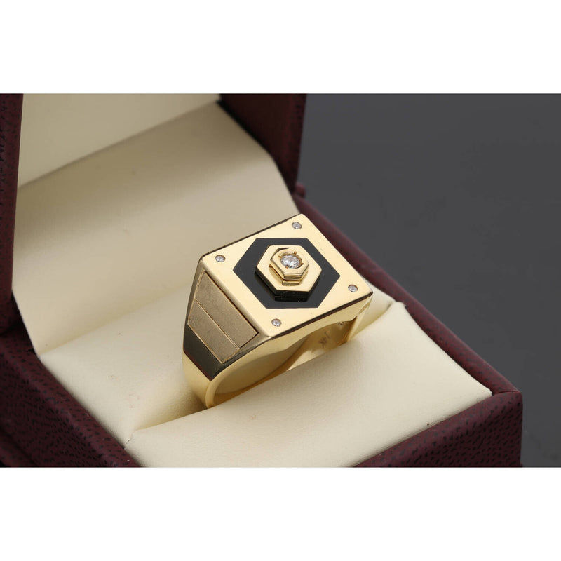 14 Karat Gold cz Hexagong Onyx Square Ring